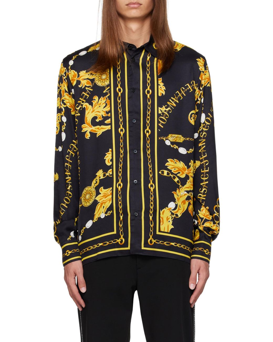 Versace Jeans Black Couture Baroque-Pattern Button-Up Shirt for men