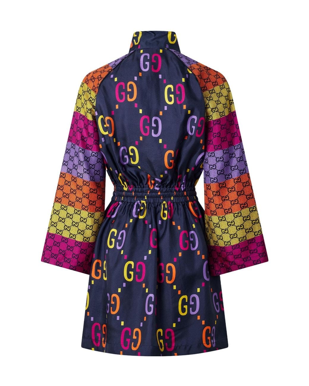 Gucci Blue Monogramprint Standcollar Mini Dress