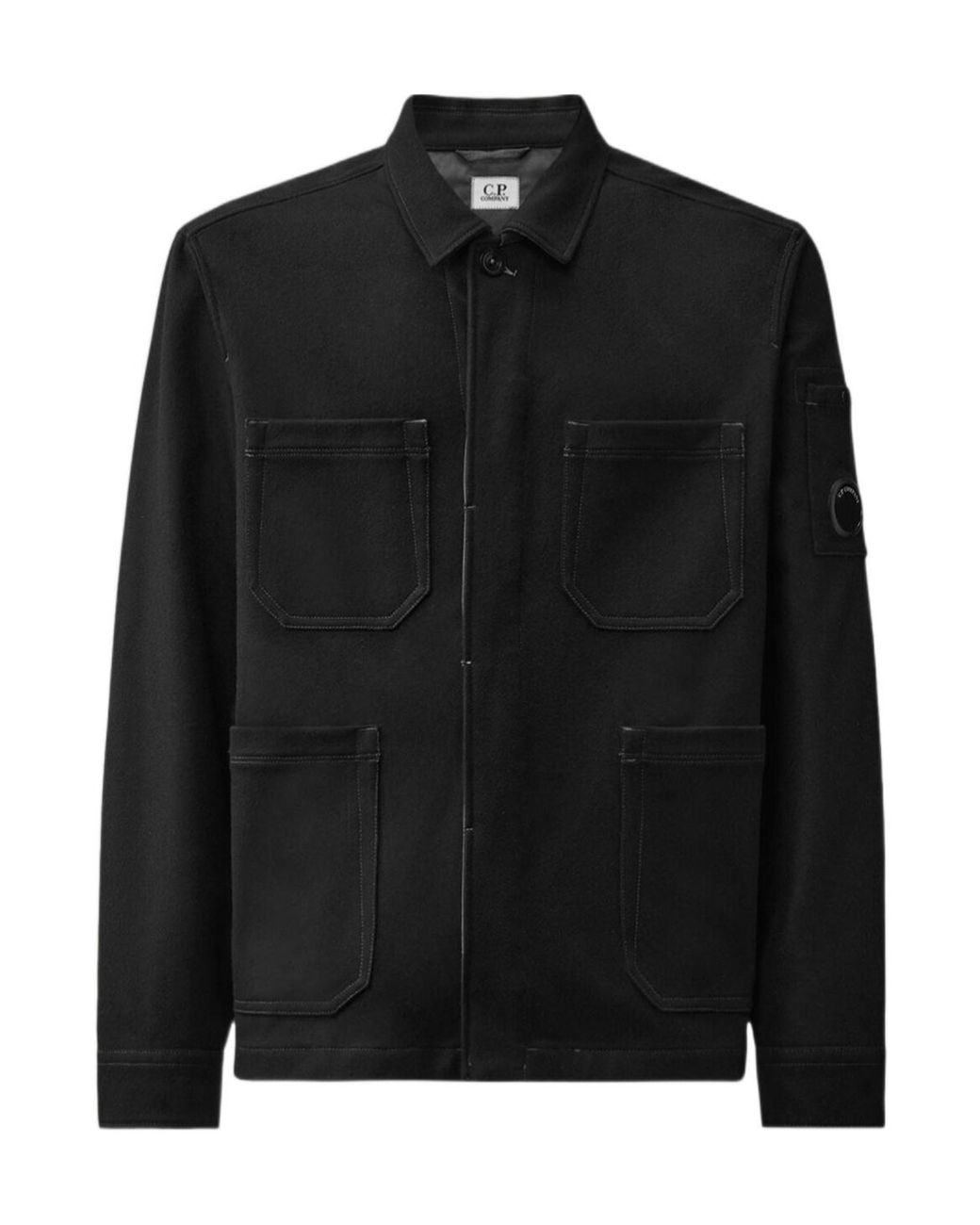 C P Company Black Felted Wool Lens Field Overshirt for men