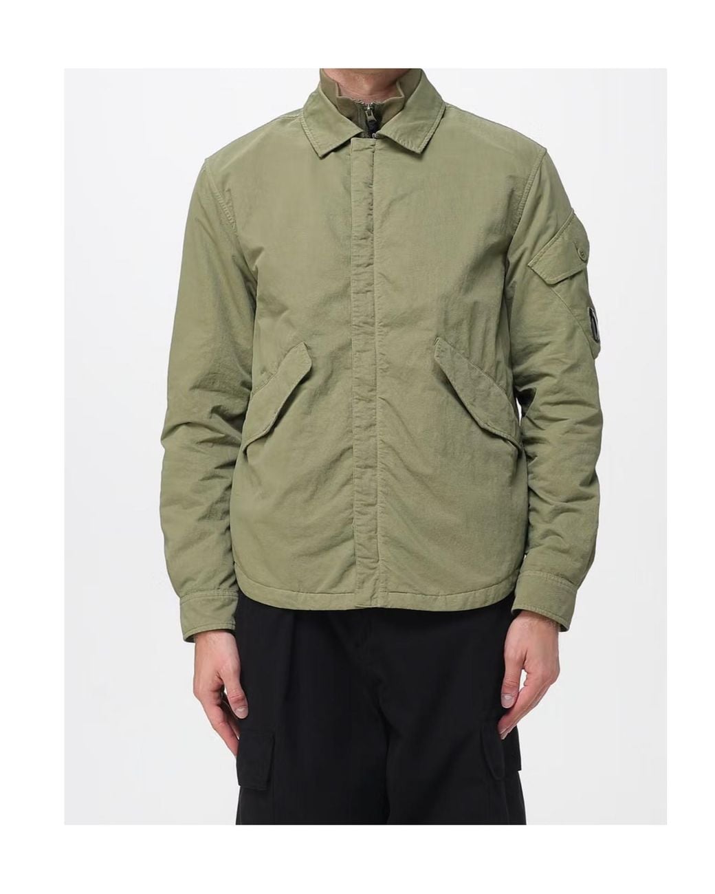 C P Company Green Long-Sleeved Jacket With A Collar for men