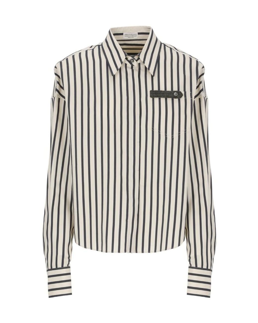 Brunello Cucinelli White Striped Long-Sleeved Shirt