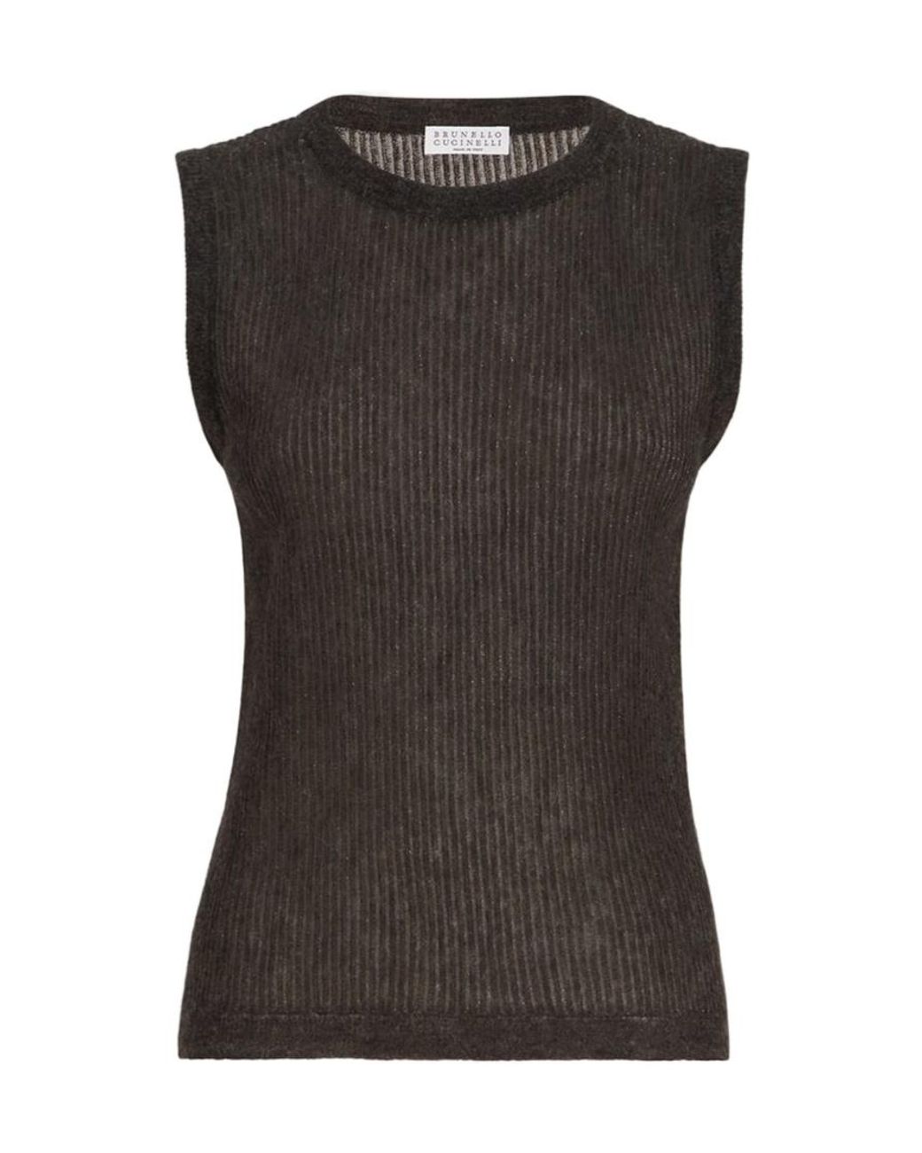 Brunello Cucinelli Black Sparkling Silk, Alpaca And Wool Rib Knit Top