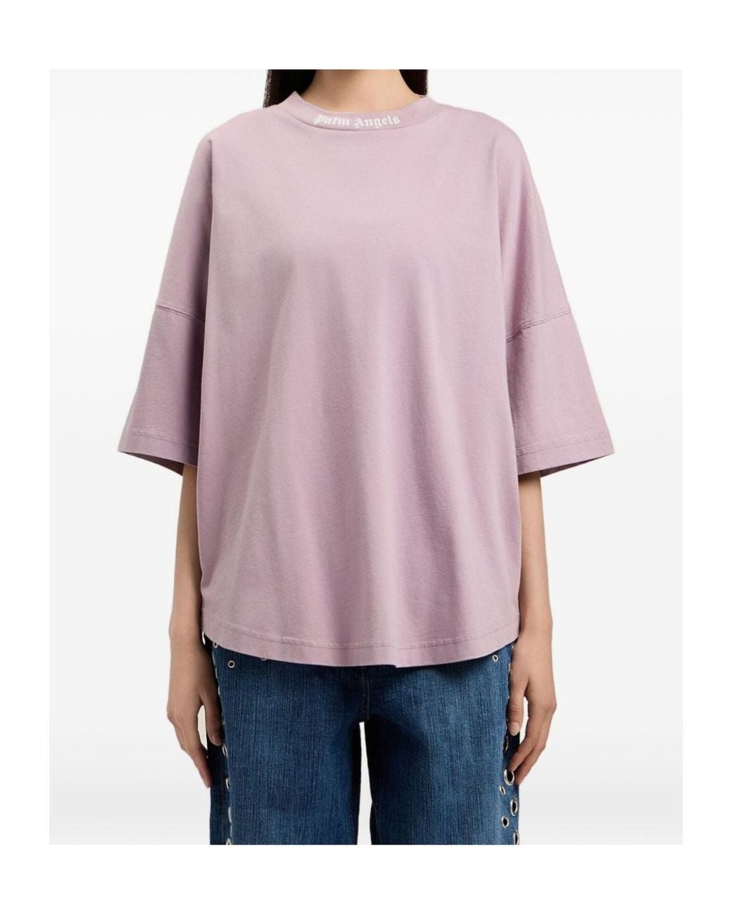 Palm Angels Pink Dripping Curved Logo Oversize T-Shirt
