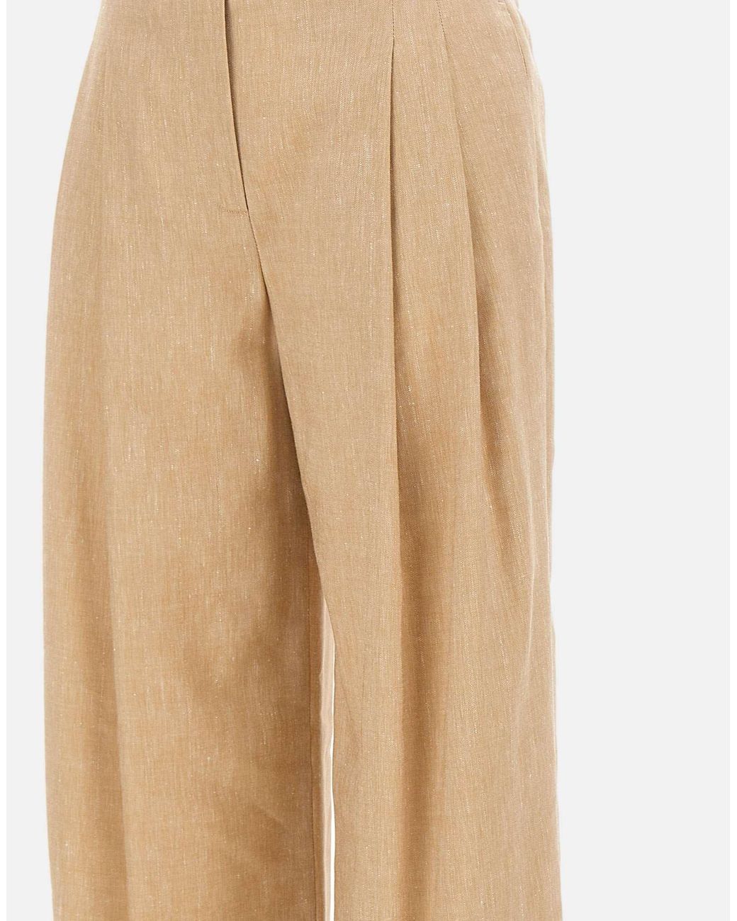 Eleventy Natural Belt-Loop Pleated Trousers