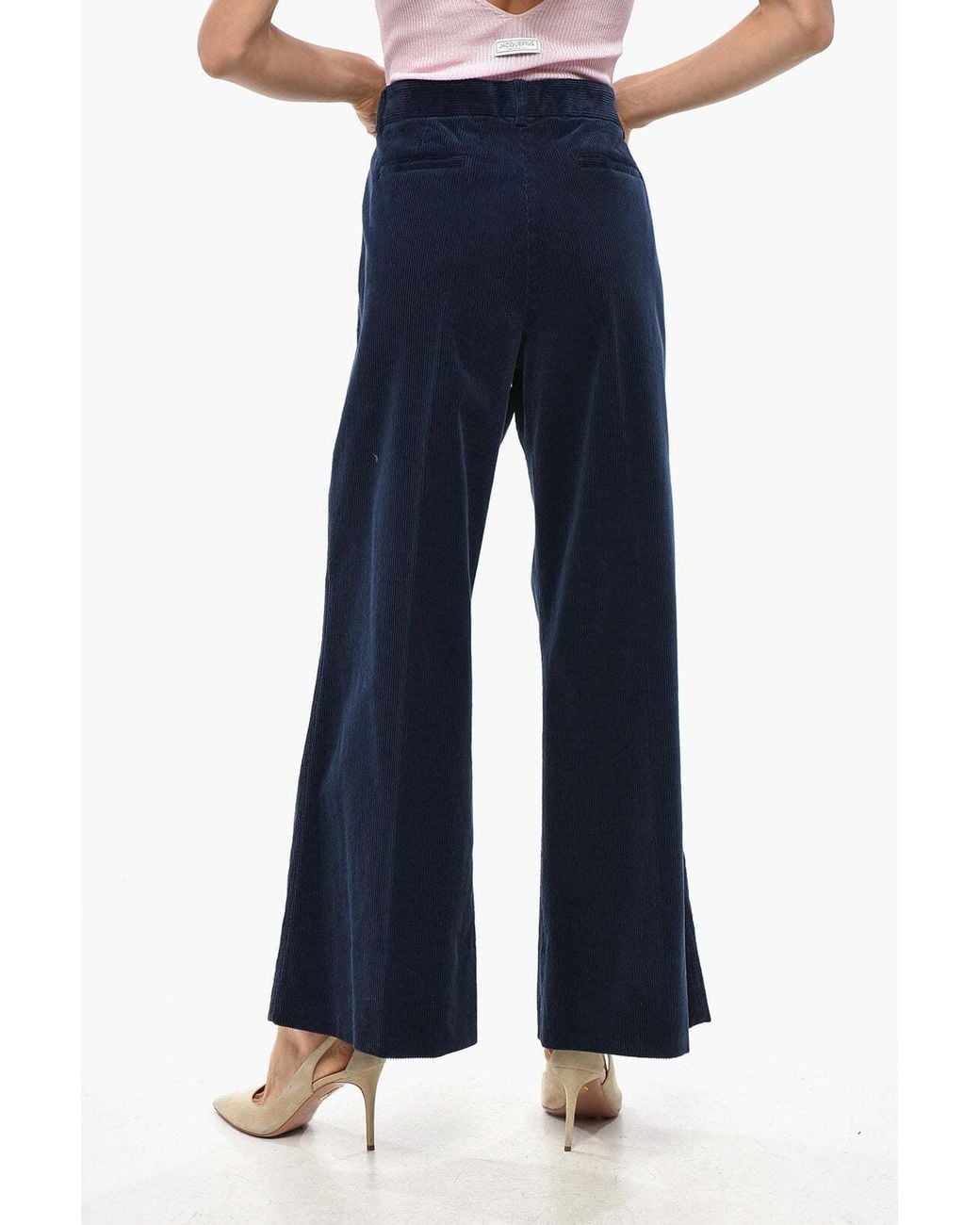 Ql2 Blue Melody Ribbed-Velour Wide-Leg Trousers