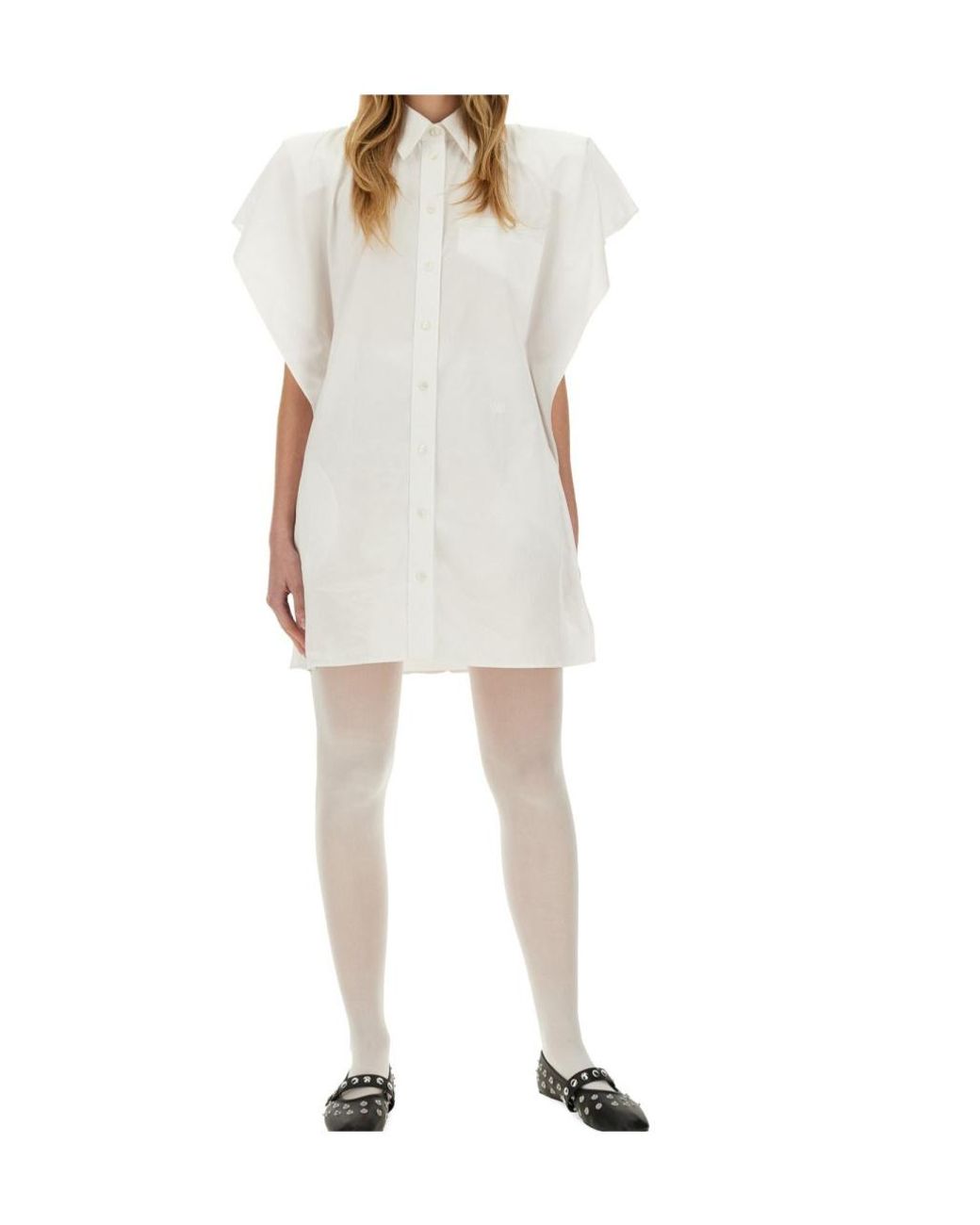 Stella McCartney White Short-Sleeved Mini Shirt Dress
