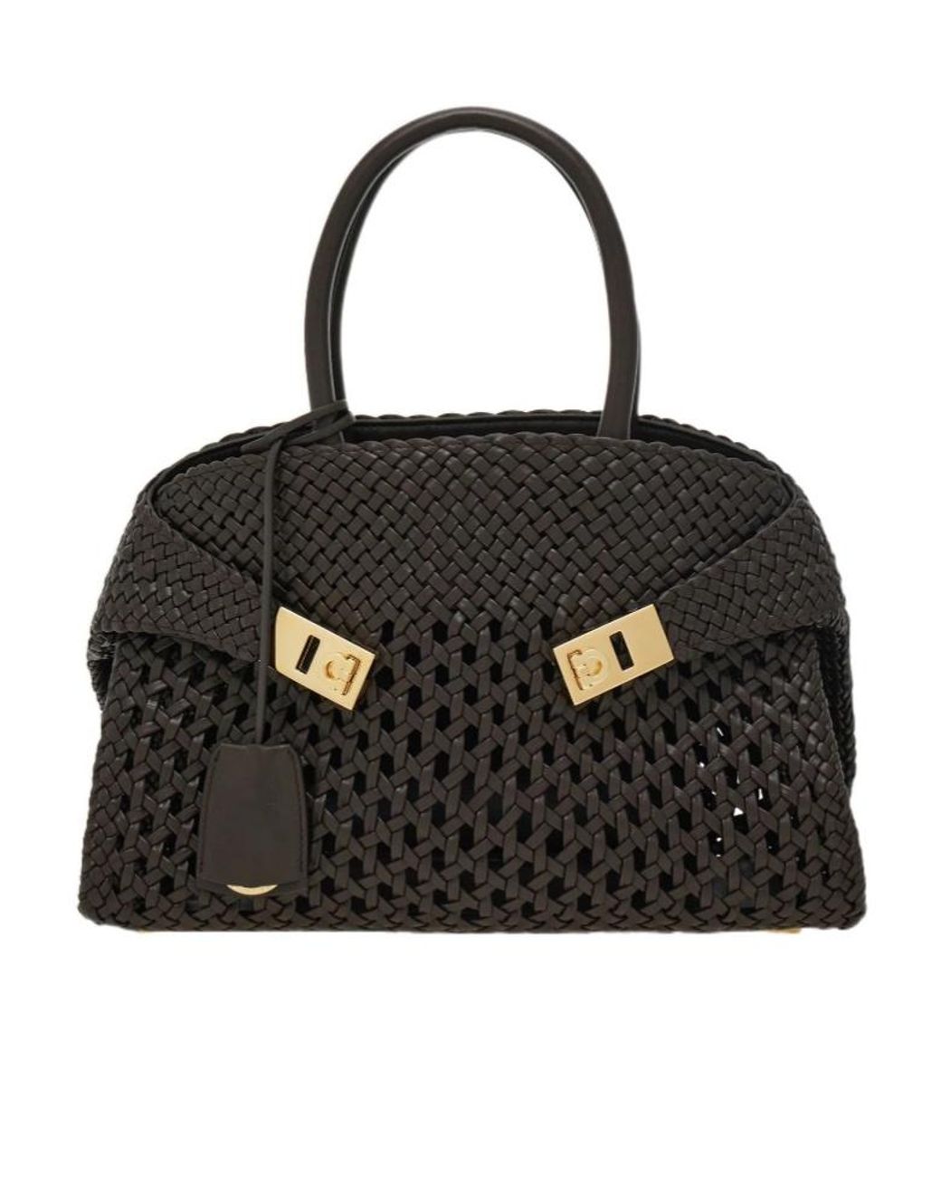Ferragamo Black Ferragamo Hug Small Woven Tote Bag