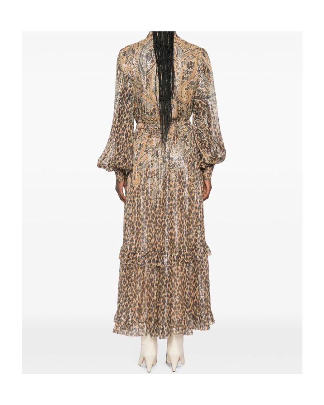 Etro Natural Puff Sleeved Paisley Leopard-Printed Maxi Dress