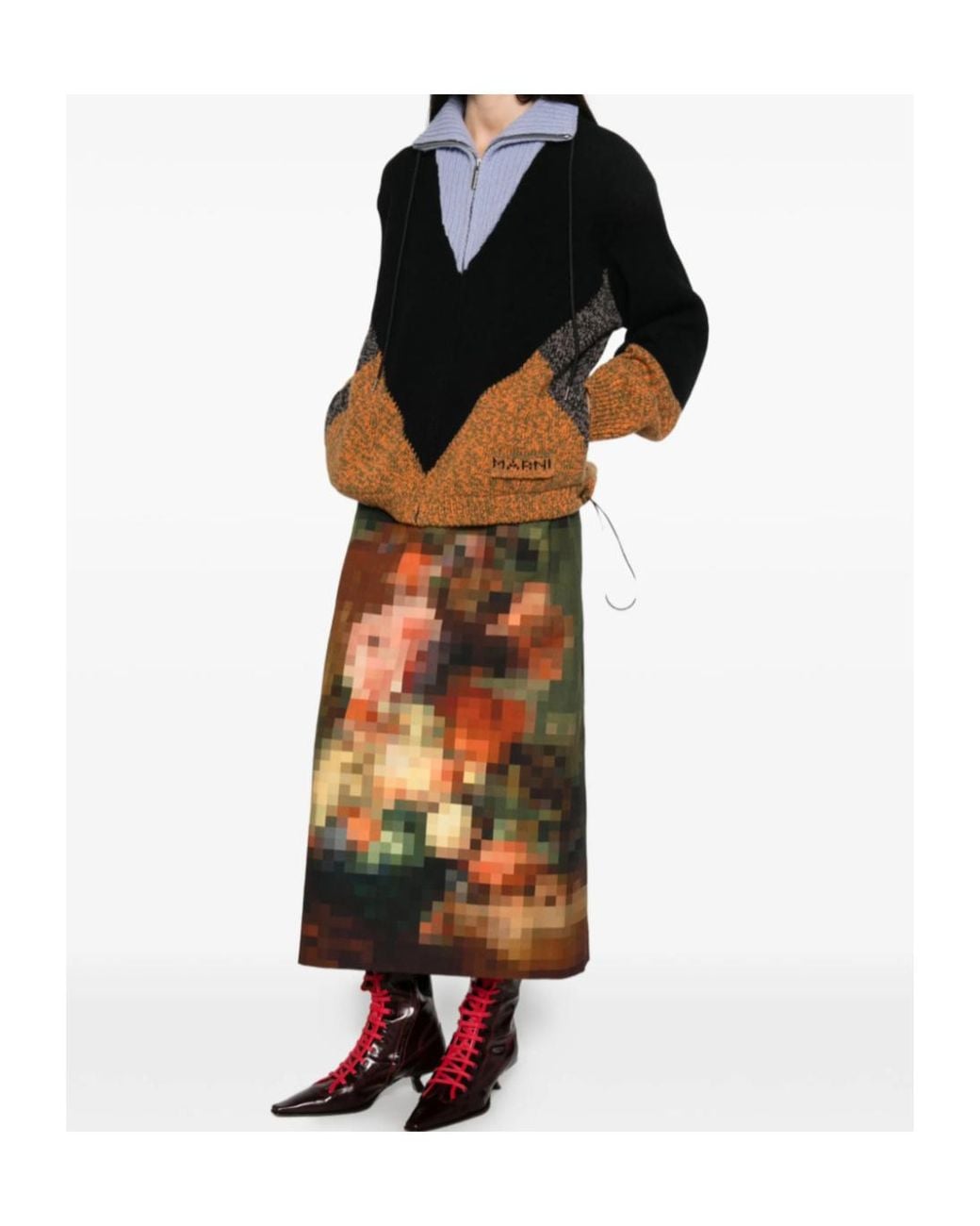 Marni Blue Colour-Block Intarsia-Knit Sweater