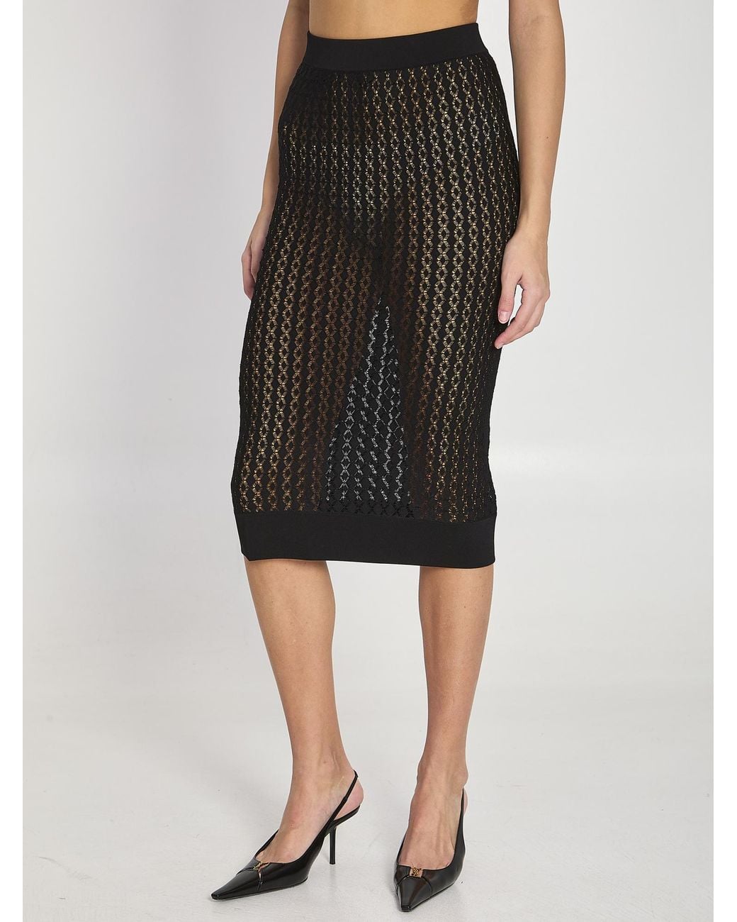 Saint Laurent Black Knitted Midi Pencil Skirt