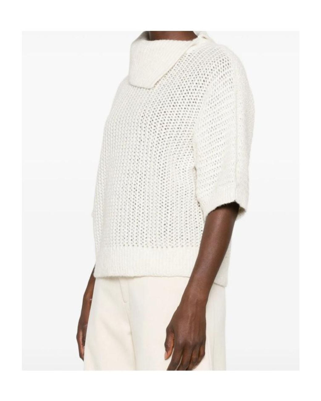 Peserico White Open-Knit Short-Sleeve Sweater