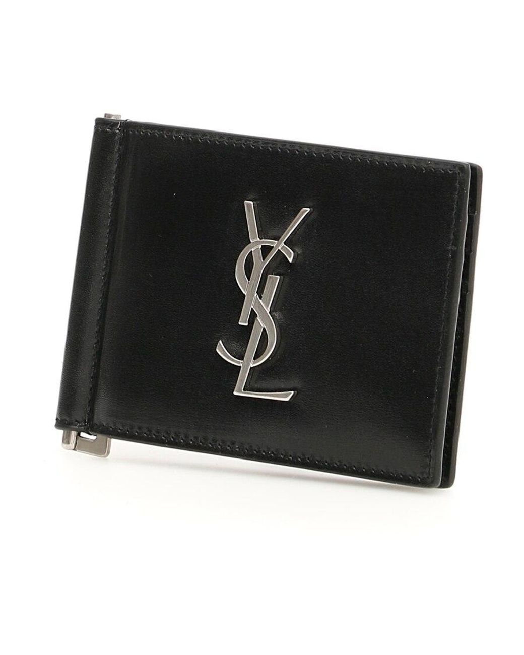 Saint Laurent Black Monogram Money Clip Wallet for men
