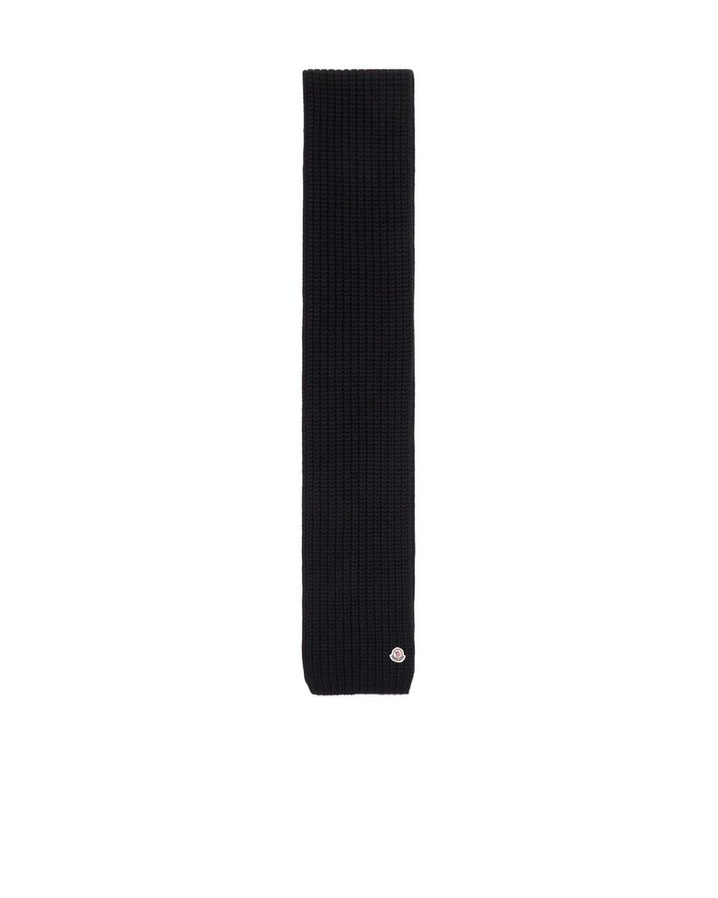 Moncler Black Logo Patch Knitted Scarf