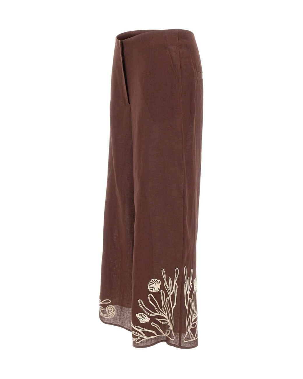Marella Brown Embroidered Wide-Leg Pants
