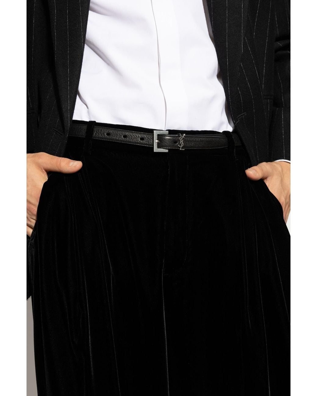 Saint Laurent White Logo Plaque Buckled Belt for men