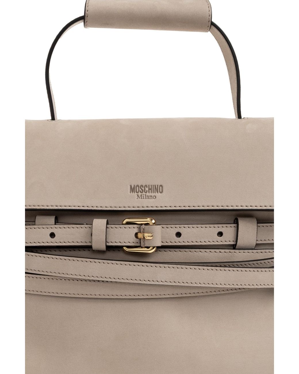 Moschino Natural Belt-Detail Leather Shoulder Bag