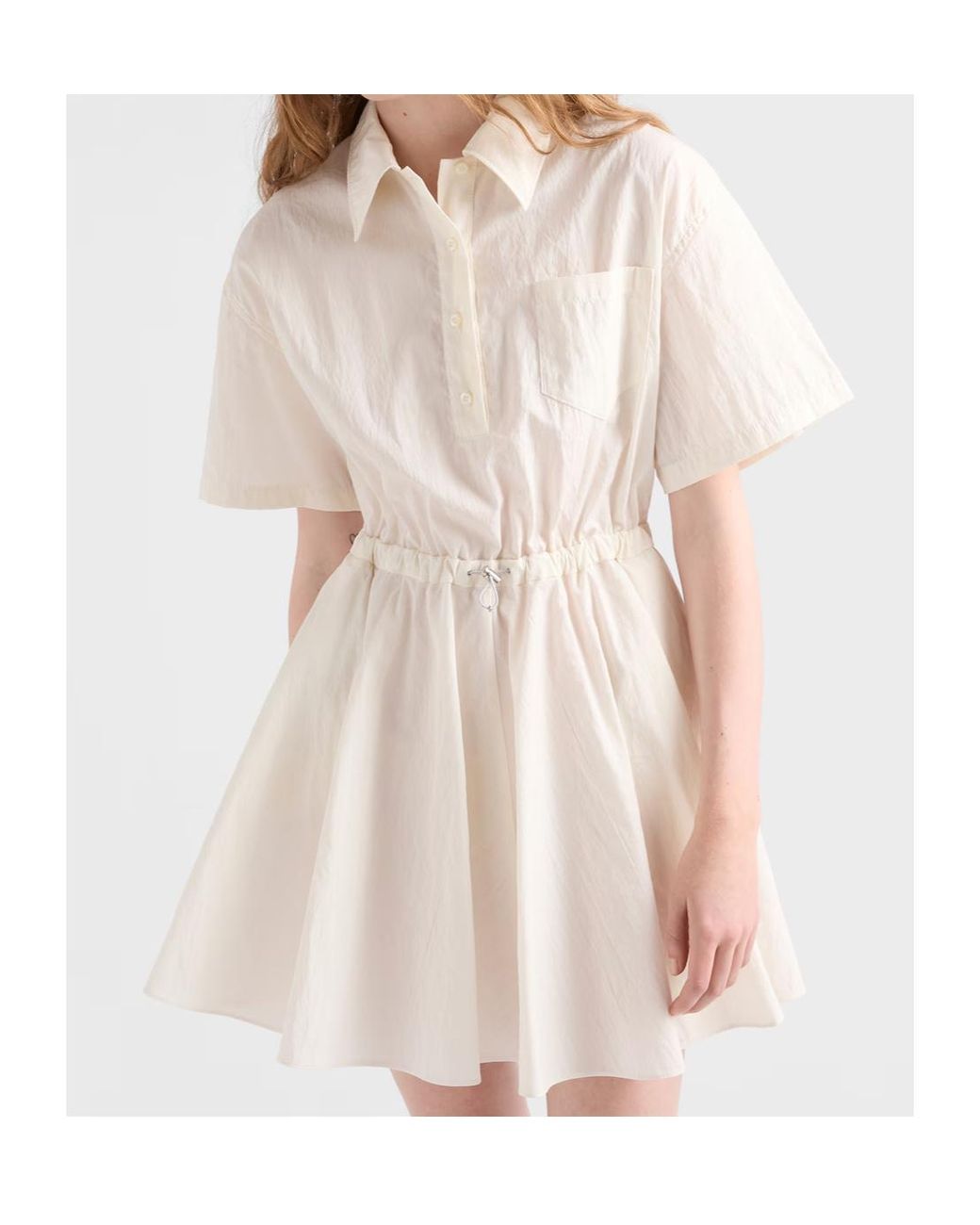 Prada White Short-Sleeved Technical Pongé Dress