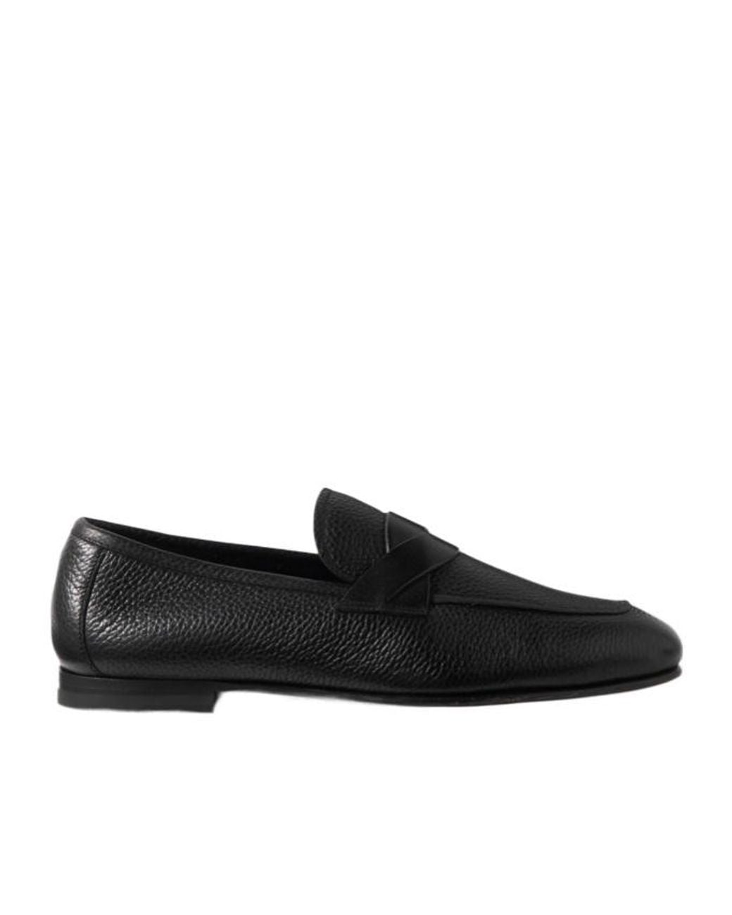 Tom Ford Black Almond-Toe Leather Loafers for men
