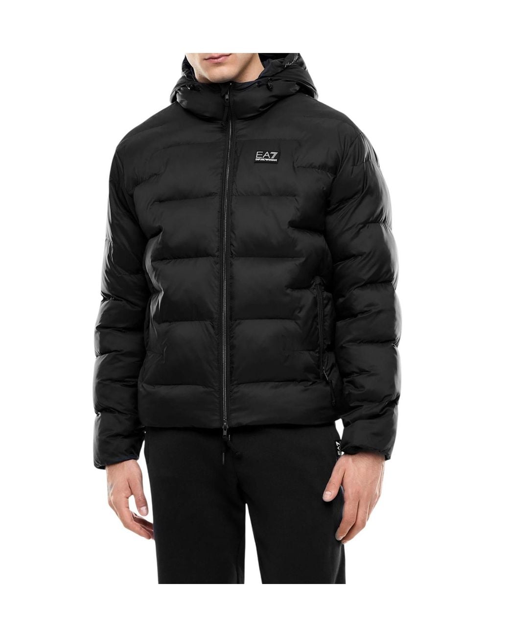 EA7 Black Logo-Patch Quilted Jacket for men