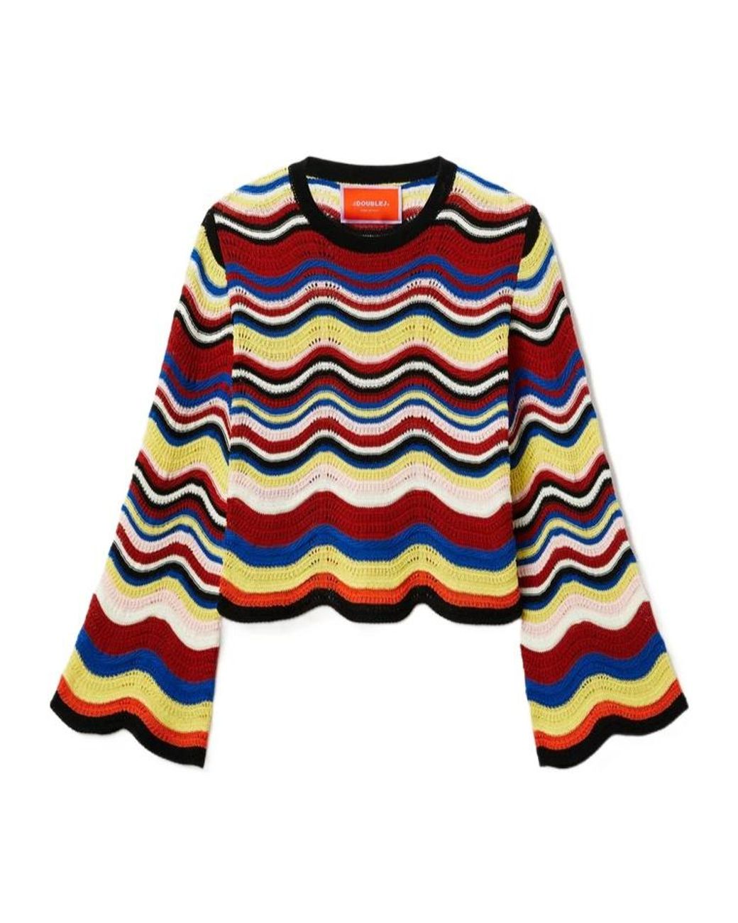 LaDoubleJ Multicolor Wave-Pattern Bell-Sleeve Sweater