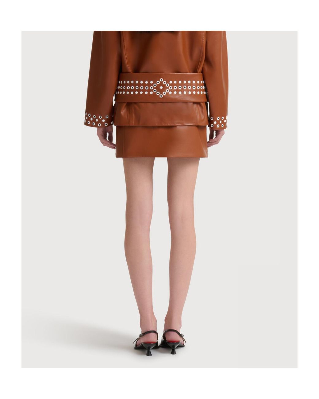 Marni Brown Leather Mini Skirt With Studs