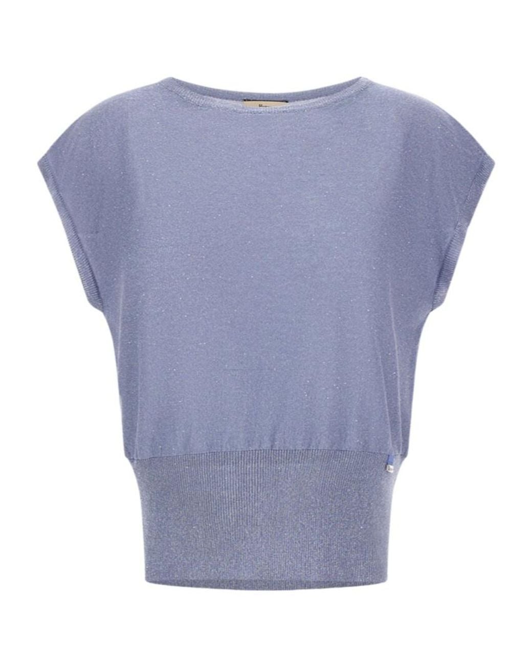 Herno Blue Sequin Embellished Short-Sleeved Jumper