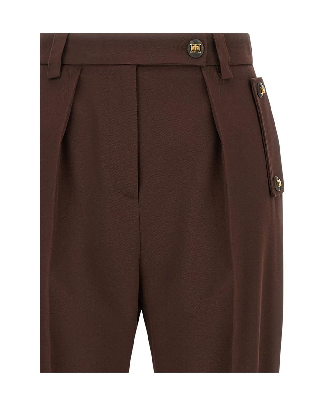 Elisabetta Franchi Brown Pleated Straight Leg Trousers