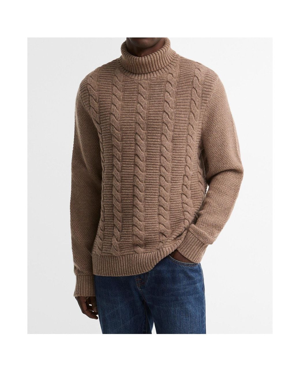 Barbour Brown Cable Knit Wool Turtle Neck Jumper for men