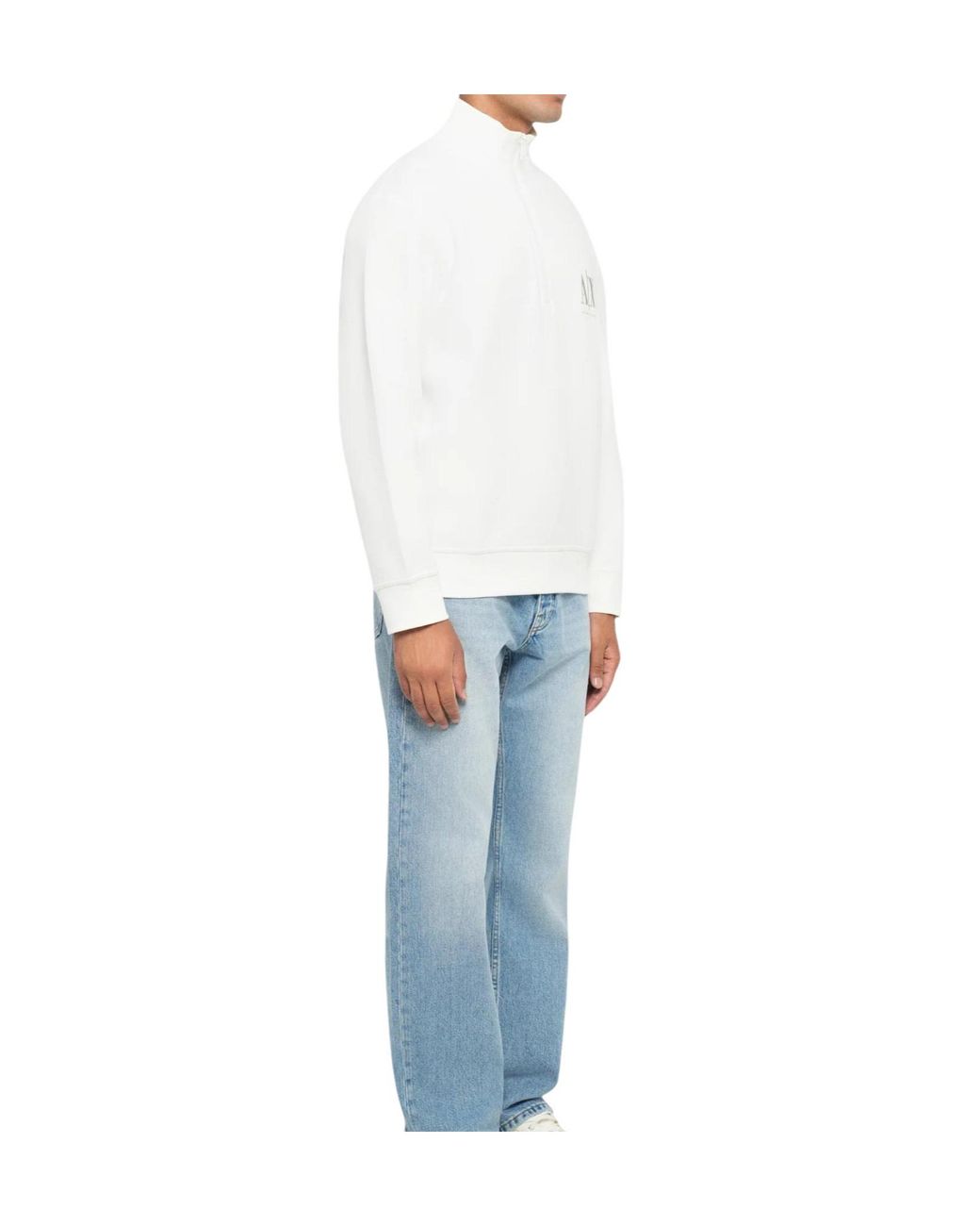 ARMANI EXCHANGE White Logo-Embroidered Quarter-Zip Sweater for men