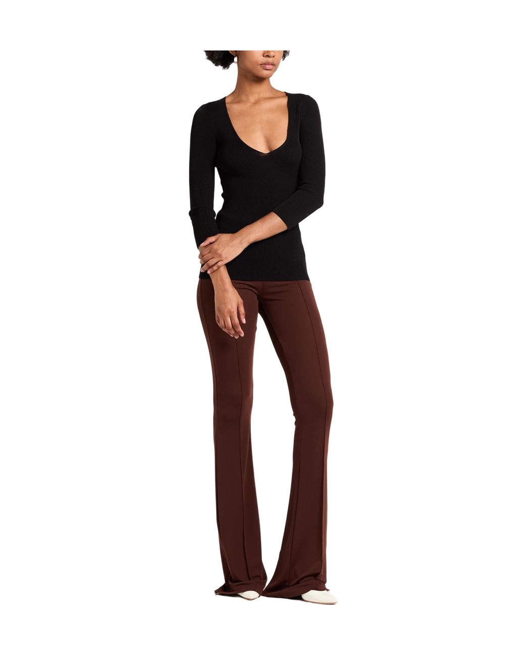 Isabel Marant Black V-Neck 3/4-Sleeve Ribbed Knit Top