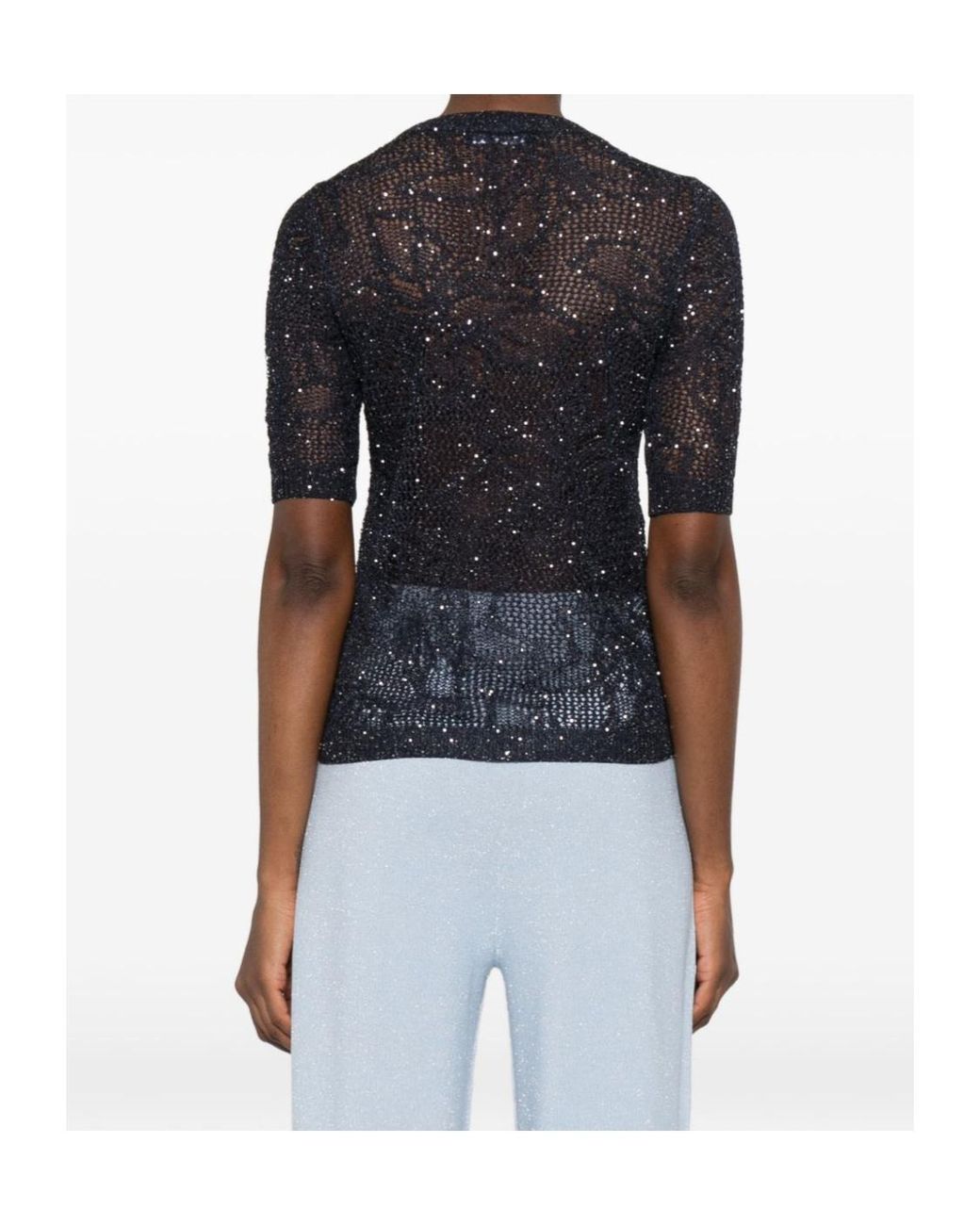 Fabiana Filippi Black Open-Knit Sparkle T-Shirt