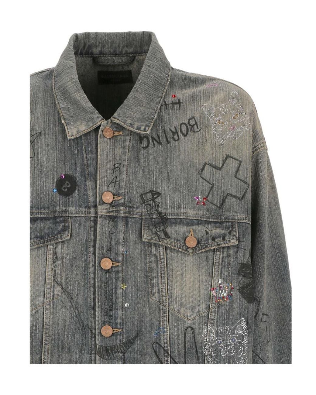 Balenciaga Gray Graffiti-Print Cotton Denim Jacket for men