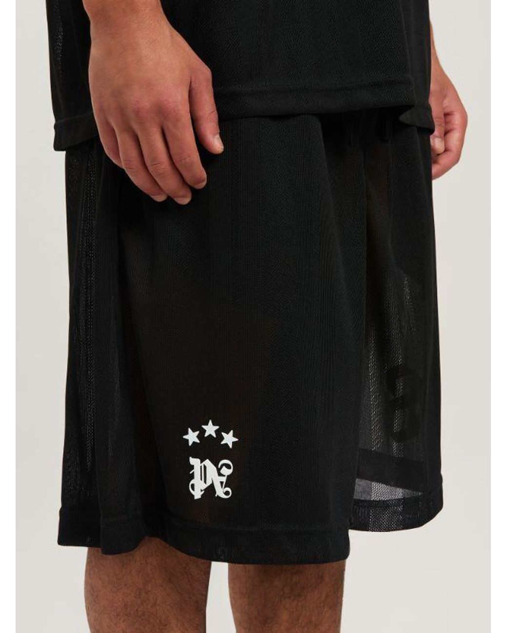 Palm Angels Black Mesh Palm Shorts for men