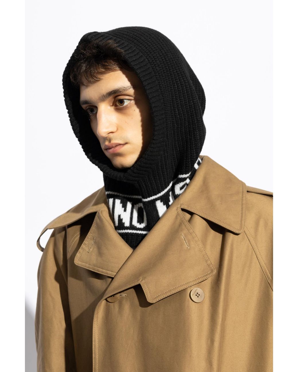 Moschino Black Logo Intarsia Knit Hoodie for men
