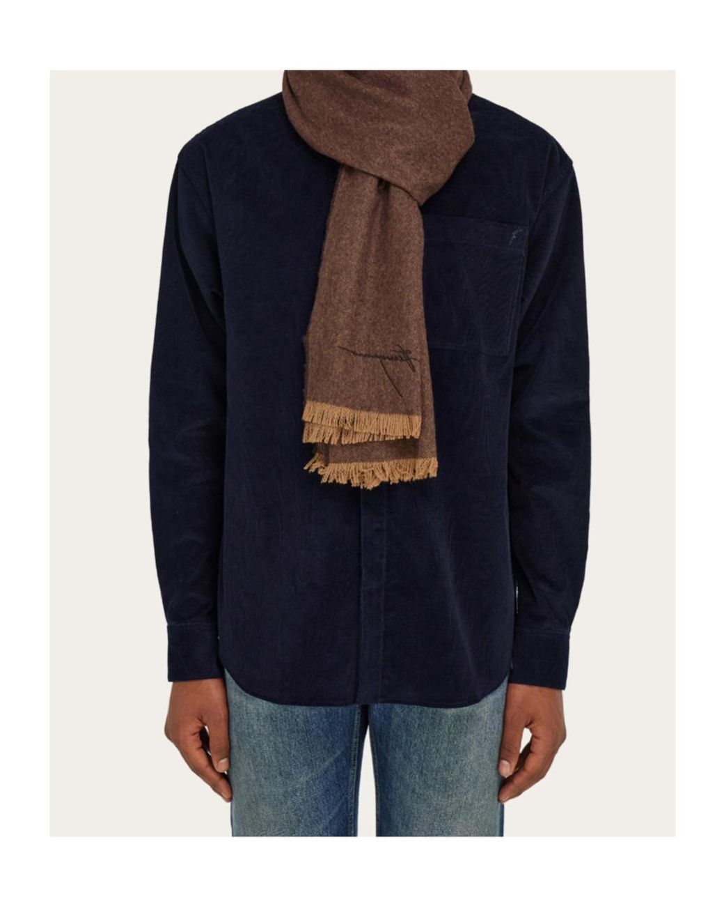 Ferragamo Brown Tassel Scarf for men