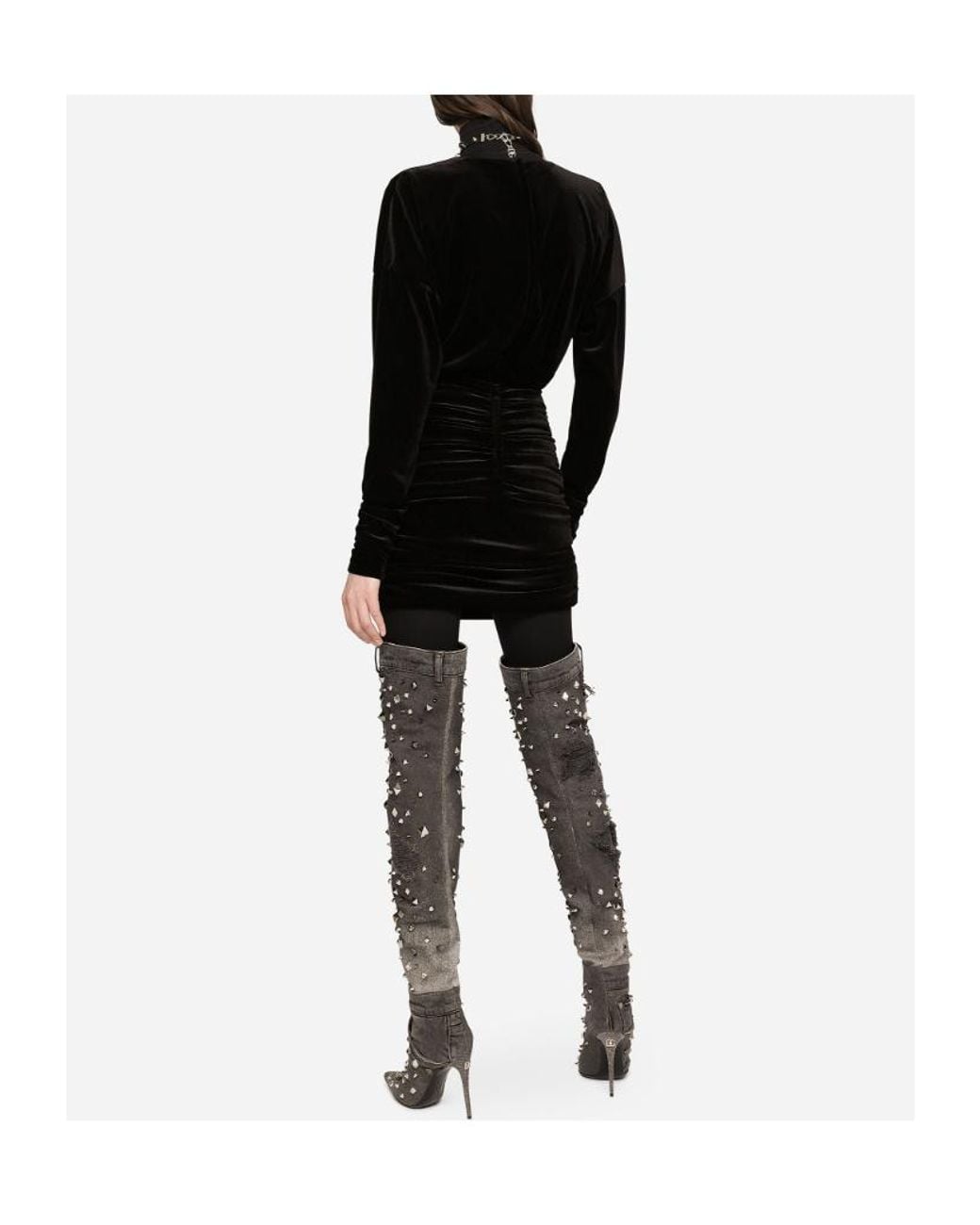 Dolce & Gabbana Black Logo-Plaque Ruched Mini Dress
