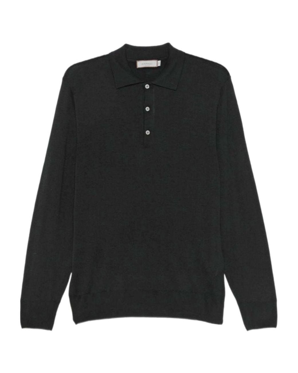 Canali Black Long-Sleeve Polo Shirt for men
