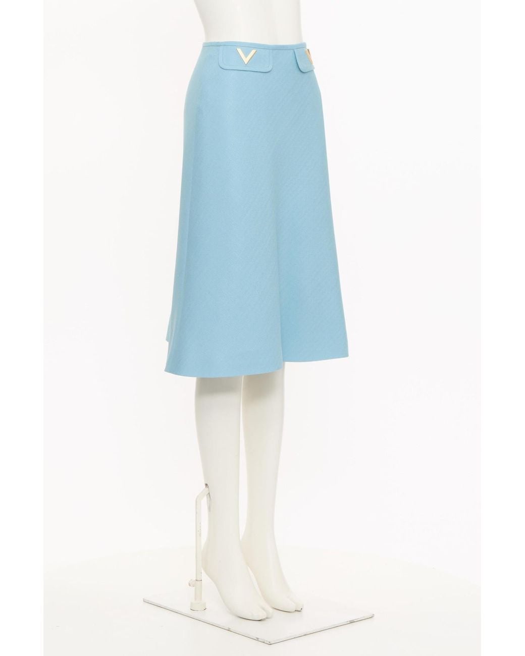 Valentino Blue Logo Plaque High Waisted Midi Skirt