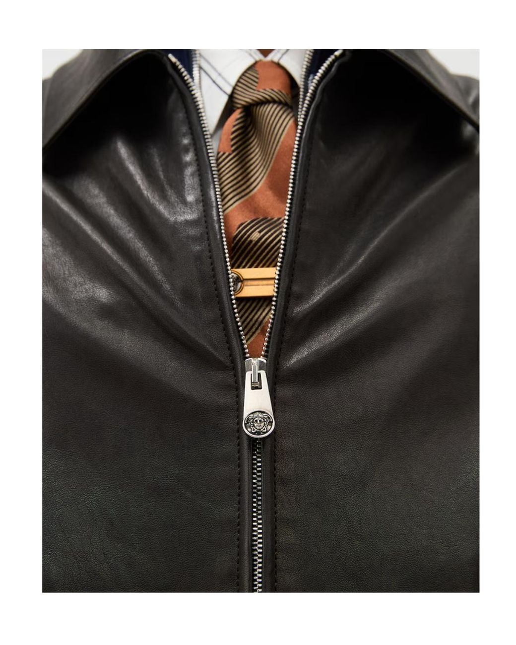 Versace Black Zip-Up Leather Blouson for men