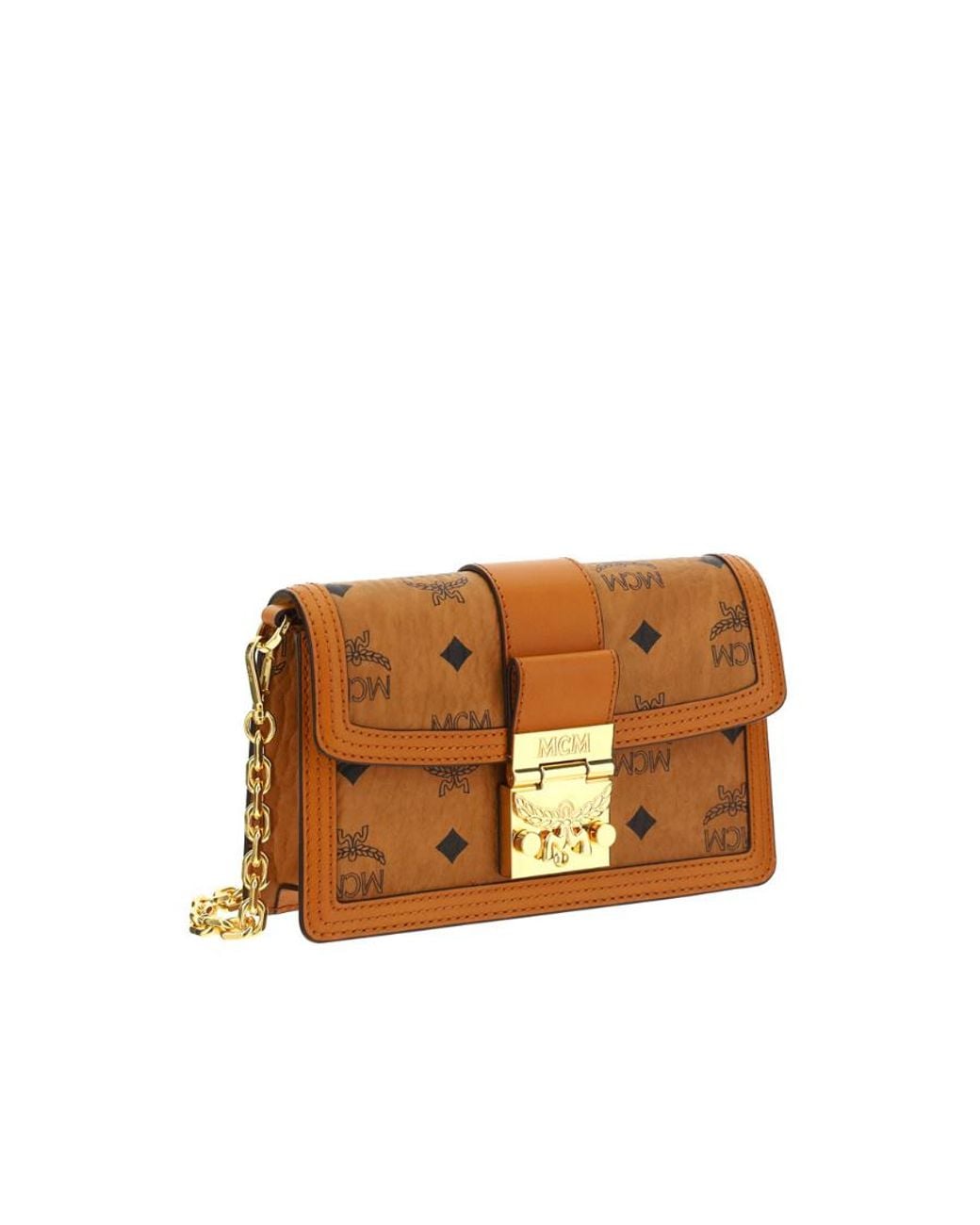 MCM Logo Detailed Chained Shoulder Bag in Brown | Lyst