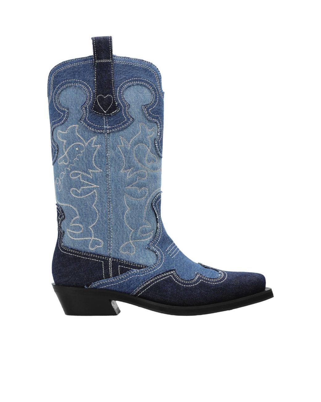 Ganni Blue Embroidered Denim Boots