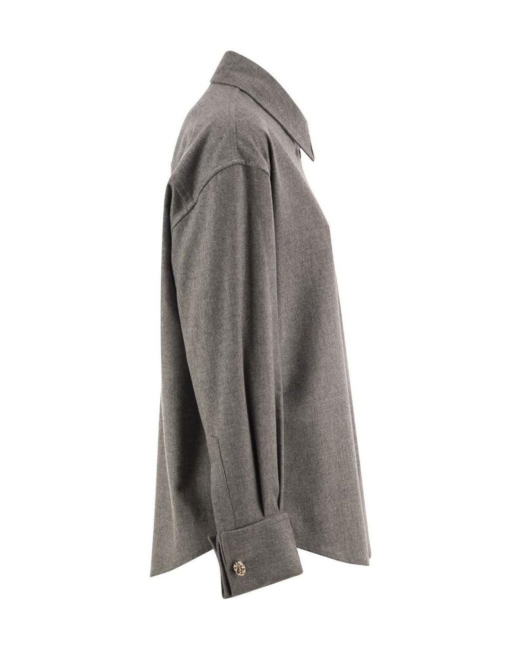 Fabiana Filippi Gray Crystal-Embellished Flannel Shirt