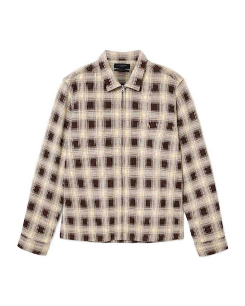 AllSaints Natural Krater Checked Long Sleeve Shirt for men