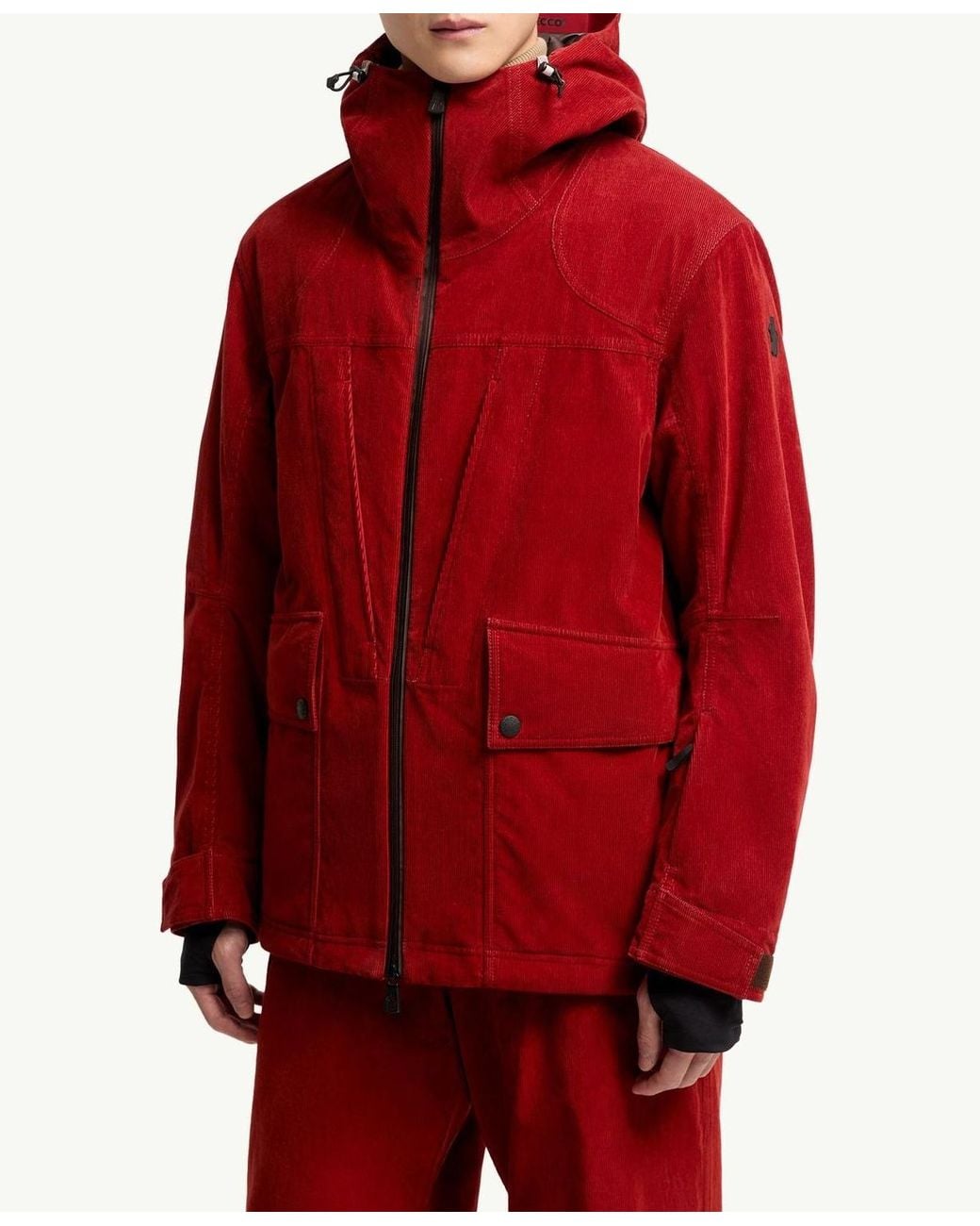 Moncler Red Airolo Corduroy Insulated Hooded Ski Jacket for men