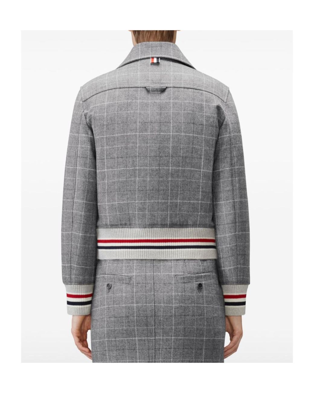 Thom Browne Gray Windowpane Houndstooth Zipped Tweed Jacket