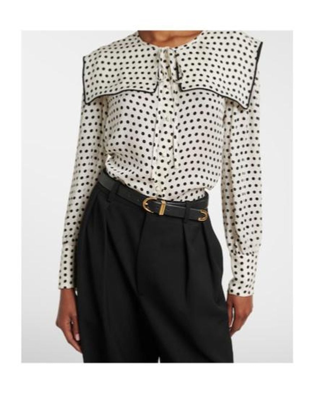 FRAME Black Fleet Polka-Dot Silk Blouse