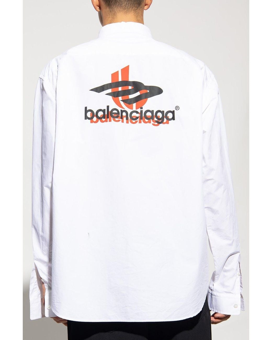 Balenciaga White Logo Printed Drop Shoulder Shirt for men