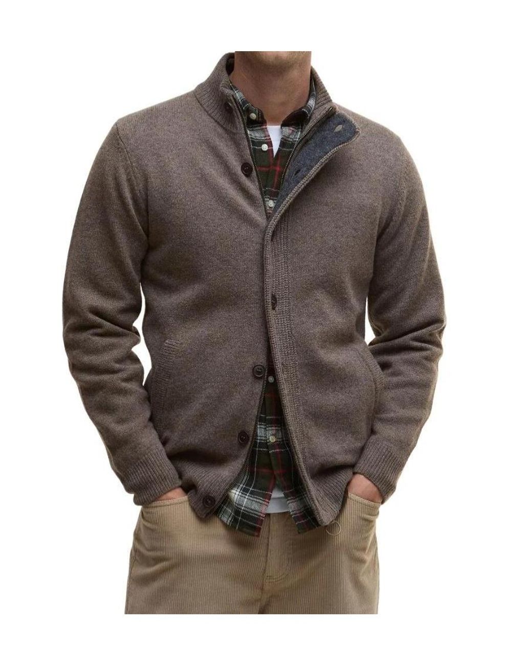 Barbour Brown Button-Up Elbow-Patch Cardigan for men