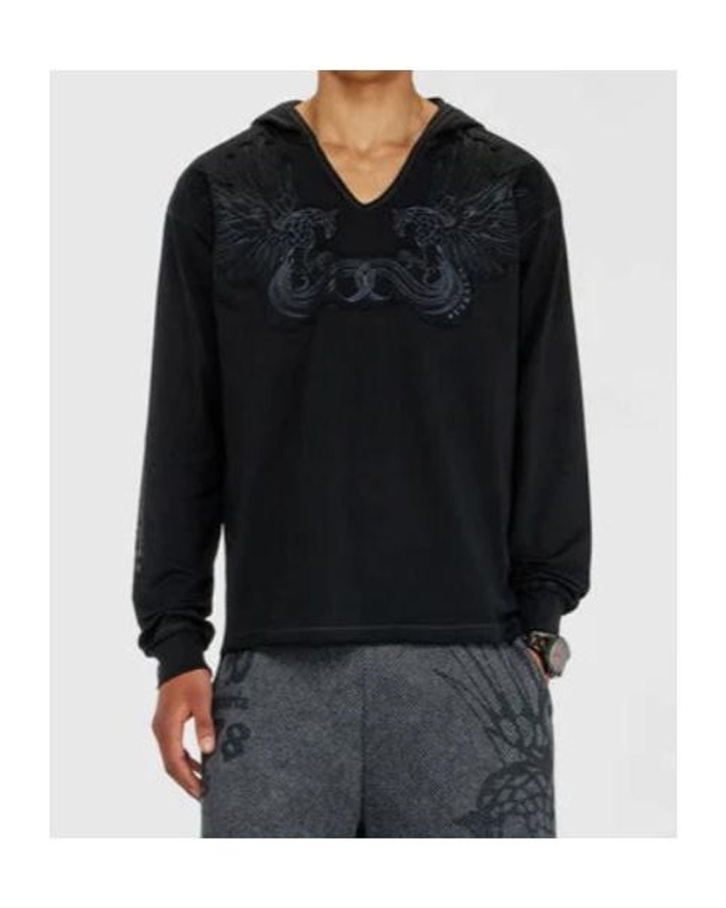 DIESEL Blue Embroidered-Patch V-Neck Hoodie for men