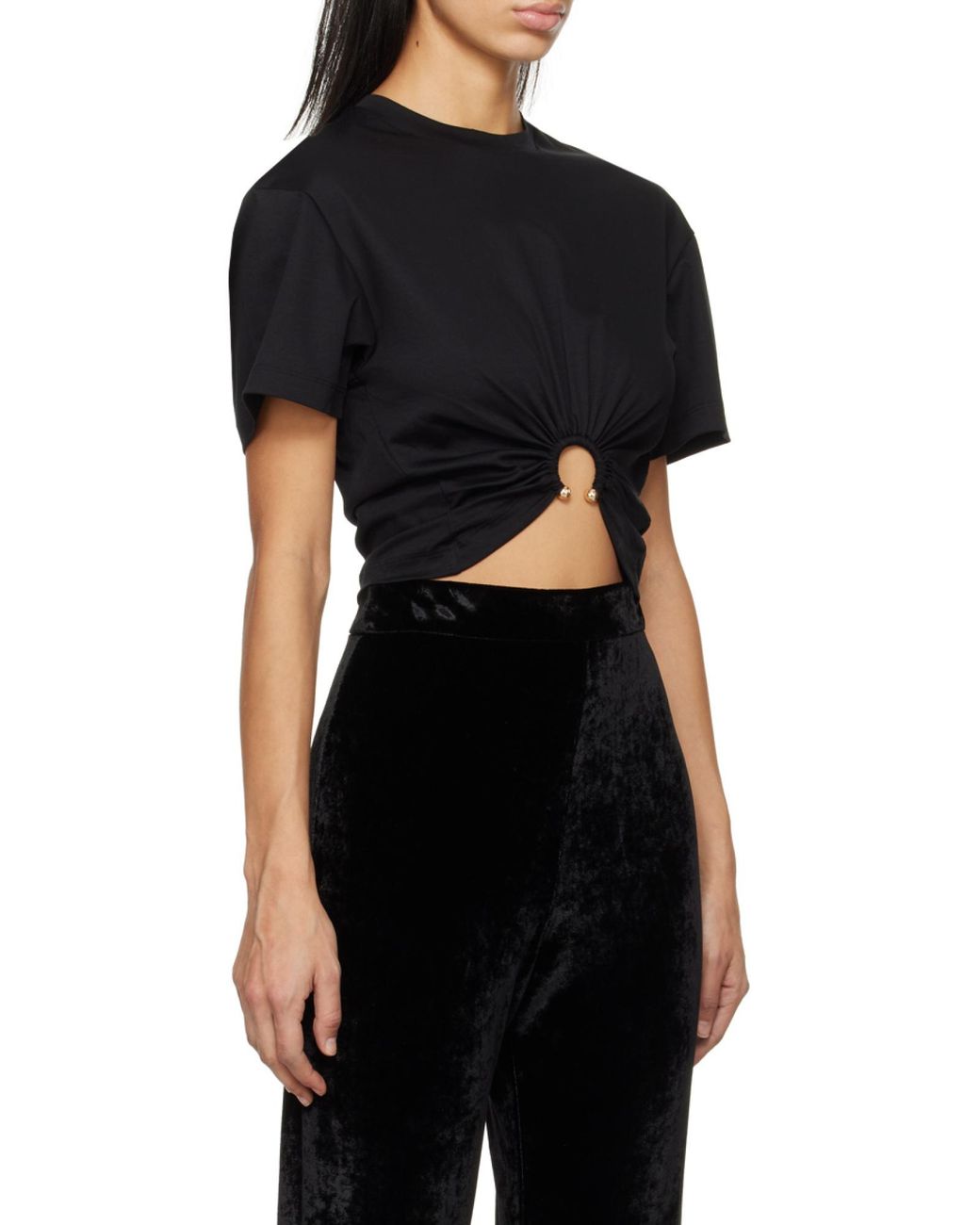 Rabanne Black Rabanne Ring Detail Cropped T-Shirt